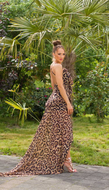 Jumpsuit/Dress with XL Leg slit Leopard